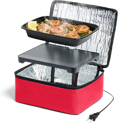 HOTLOGIC Mini lonchera térmica - Calentador eléctrico portátil de alimentos para hombres y mujeres - Ideal para el trabajo, la oficina y la Rojo