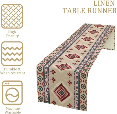 Miniatura 19 de Camino de mesa étnico del suroeste, navajo tribal nativo americano, bohemio, patrón geométrico azteca, camino de mesa para cocina, mesa de comedor