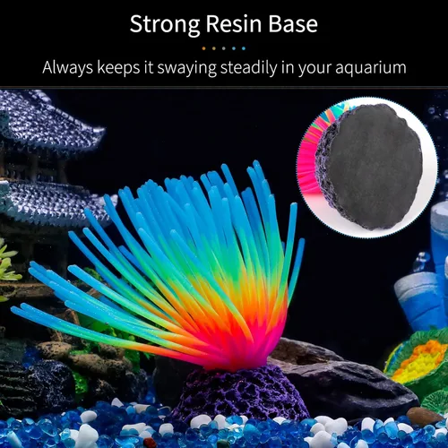 Miniatura 4 de Uniclife Bola de erizo de mar azul iridiscente de imitación para acuario, adorno de silicona artificial con efecto brillante para decoración