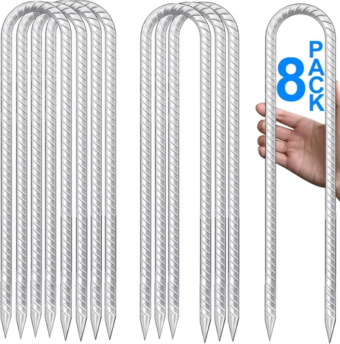Miniatura 8 de Estacas de viento para trampolines de 12 pulgadas, estacas de refuerzo en forma de U, resistentes, anclaje de seguridad para suelo de acero