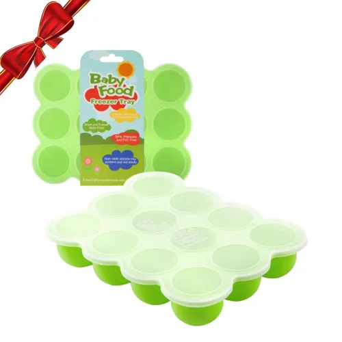 Samuelworld Contenedor de almacenamiento de alimentos para bebés, 12 porciones x 2.5 onzas, bandeja de silicona sin BPA con tapa de clip para Verde