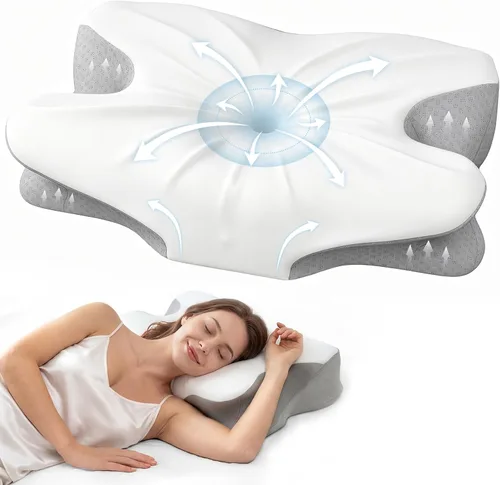 Almohada cervical de espuma viscoelástica para aliviar el dolor de cuello, almohada ergonómica de contorno para dormir de lado, espalda y estómago,