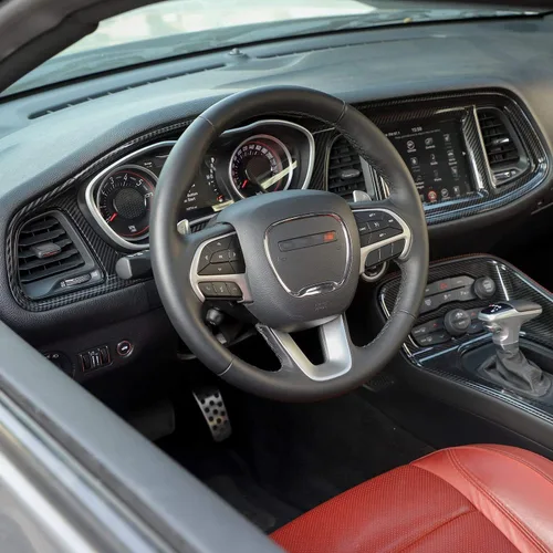 Miniatura 7 de JeCar Marco de tablero panel de mando compartimento central, accesorio decorativo interior compatible con Dodge Challenger 2015-2023, textura