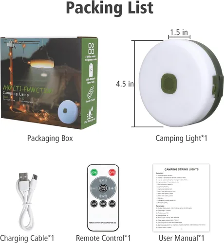 Miniatura 8 de Cadena de luces de campamento de 33 pies, 100 LED, 4 en 1, recargable, 100 LED, para exteriores, con 14 modos de iluminación, control remoto