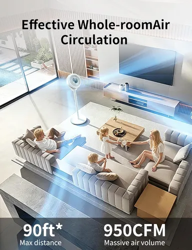 Miniatura 4 de Ventilador de pie para dormitorio, ventilador omnidireccional oscilante de 180°, ventilador de piso silencioso de 20 dB de CC ultra silencioso que