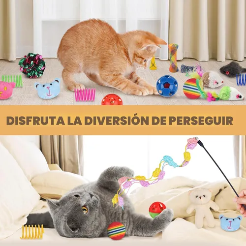 Miniatura 5 de QUOZUO Juego de 30 Piezas de Juguetes para Gatos, Juego de Juguetes para Gatitos, Juguete Interactivo para Gatos con Varilla, Muelles y Bola