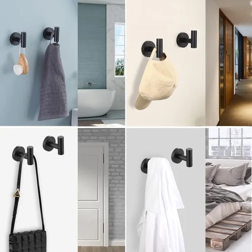 Miniatura 7 de KES Gancho para toallas de baño, gancho para bata, ducha, cocina, ganchos para colgar en la pared, montaje en pared, acero inoxidable SUS 304, negro