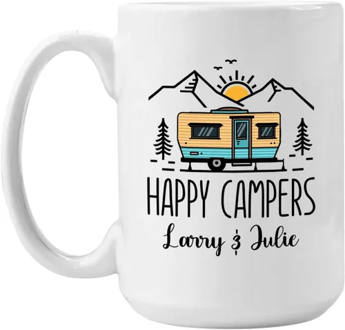 Miniatura 9 de Taza personalizada de fogata – 11 oz y 15 onzas, nombre personalizado, diseños de aventura y montaña, perfecta para campistas y viajeros