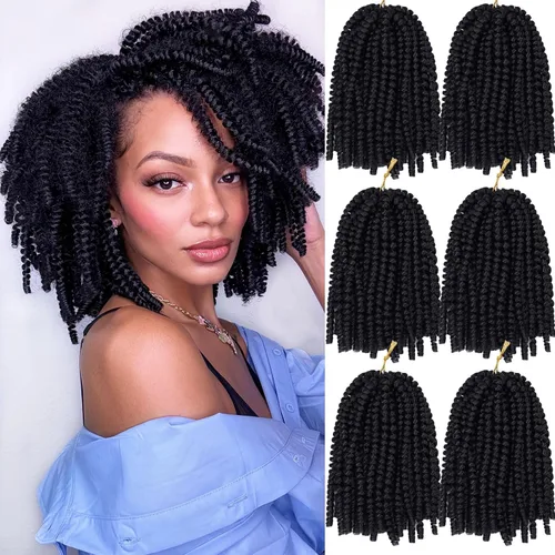Miniatura 38 de Paquete de 2 cabello para trenzas en espiral de 8 pulgadas, cabello Spring Twist para rastas falsas, rastas de mariposa, cabello para trenzas, fibra