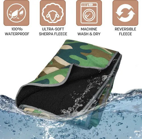 Miniatura 7 de Tirrinia Manta impermeable para exteriores con forro sherpa, resistente al viento, triple capa, cálida y cómoda, plegable para camping, estadio