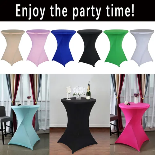 Miniatura 5 de Jeloris Paquete de 2 manteles redondos de elastano elástico de elastano de 32 x 43 pulgadas, color negro, para bodas, banquetes, eventos, fiestas
