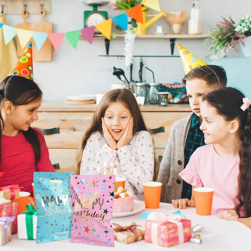 Miniatura 2 de HAPMARS 50 bolsas de regalo de fiesta de feliz cumpleaños para niños, pequeñas bolsas de plástico para dulces con asas para niños, bebés, niñas
