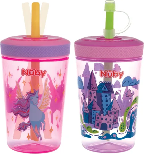 Miniatura 10 de Nuby Thirsty Kids Super Sipper - Vaso antiderrames para niños pequeños con válvula de silicona de 360° y popote giratorio, paquete de 2, 14 onzas
