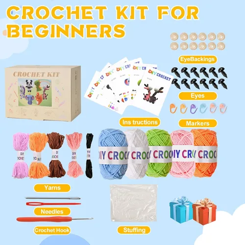 Miniatura 2 de Alutaba Kit de ganchillo de 6 piezas para principiantes, kits de animales de ganchillo para adultos con tutoriales de videos paso a paso, kit