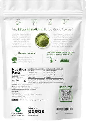 Miniatura 2 de Polvo de hierba de cebada orgánica, 16 onzas, cultivado en Estados Unidos, rico en vitaminas, minerales, fibras y antioxidantes, mezcla de verduras