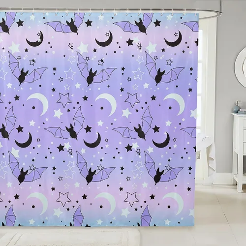 Miniatura 17 de Erosebridal Juego de cortinas de ducha góticas espeluznantes para bañeras, farol de calabaza, cortina de baño para niños, telarañas fantasmas, Multi
