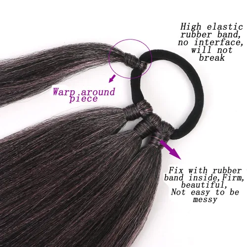 Miniatura 3 de Extensiones de cola de caballo, 2 piezas sintéticas con lazo para el cabello, extensiones trenzadas, cola de moño, anillo de banda de goma de 26