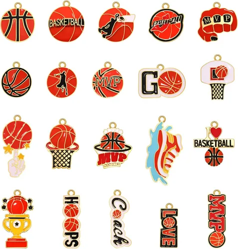 Miniatura 8 de 20 piezas de dijes deportivos de esmalte, colgantes de baloncesto y béisbol para hacer joyas, dijes de juego de pelota con strass, dijes de softball