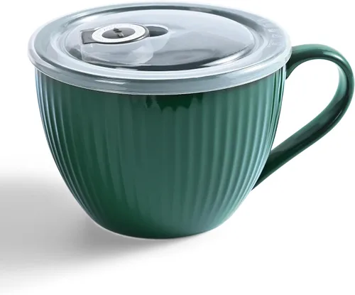 Miniatura 11 de Tazón de sopa de cerámica con asa de 32 onzas – Tazón de ramen para microondas con tapa, tazas y tazas de sopa para cereales, avena, ramen, fideos