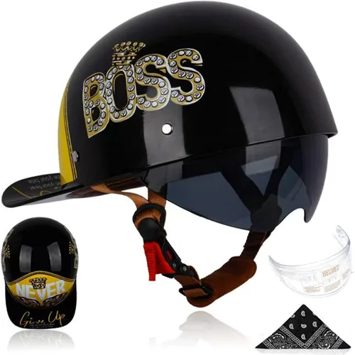 Miniatura 20 de Gorra de béisbol para motocicleta, 3 unidades, aprobado por DOT, estilo vintage, cara abierta, unisex, para adultos, medios cascos de doble lente