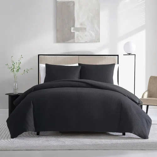 Vera Wang - Juego de funda de edredón tamaño Queen, juego de ropa de cama de algodón suave con fundas a juego, artículos esenciales elegantes para