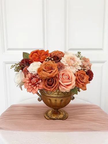 Miniatura 187 de FACINOC Ramos de Rosas Artificiales Naranjas, Juego de Caja de Flores Artificiales con Tallos para DIY, Bodas, Despedidas de Soltera, Decoraciones