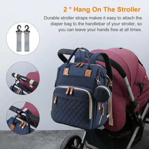 Miniatura 5 de Awanhe Mochila para pañales para bebé con cambiador, bolsas impermeables para niños y niñas, puerto de carga USB, color azul Negro