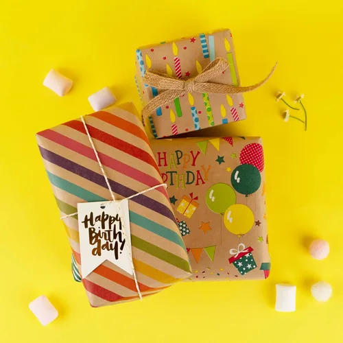 Miniatura 5 de RUSPEPA Papel de Regalo Kraft - Diseño Colorido de Envoltura de Cumpleaños - 4 Rollos - 30 pulgadas x 10 pies por rollo Cumpleaños coloridos