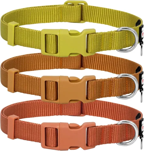 Miniatura 10 de azuza Paquete de 3 collares de perro cómodos y ajustables de nailon para perros pequeños, S (11-16 pulgadas), rosa, rosa intenso y morado 2#3 Pack