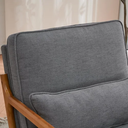 Miniatura 6 de Karl home Silla de acento moderna de mediados de siglo con cojín, tapizada en tela de lino, silla de salón con brazo, estructura sólida de madera