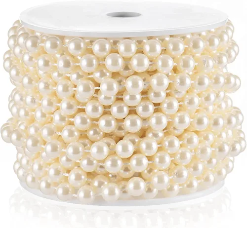 Miniatura 18 de Guirnalda de Perlas de 10MM, 10.06 Metros de Cadena de Perlas de Imitación Dorada, Rollo de Hilo para Decoración de Boda y Fiesta, Adornos