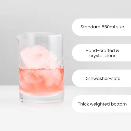 Miniatura 6 de A Bar Above Vaso de mezcla de cóctel de corte diamante, grueso, resistente para mezclar y remover cócteles, vaso mezclador de bebidas para juego