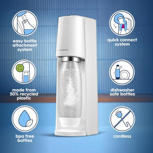 Miniatura 4 de SodaStream Terra Máquina de Agua con Gas (Blanco) con CO2, Botella DWS y Bubly Drop