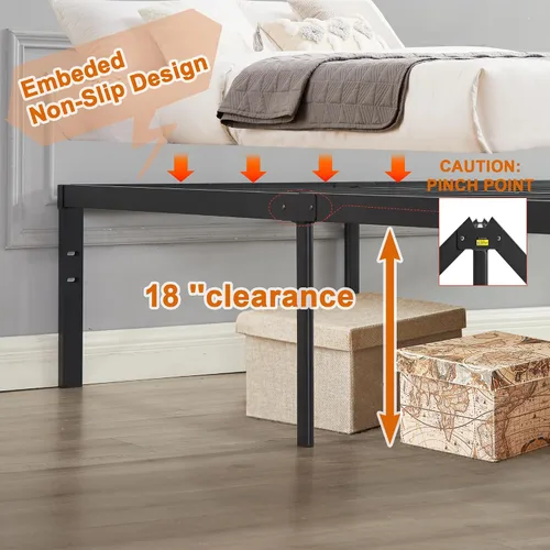 Miniatura 7 de VECELO Base de cama alta de plataforma de metal tamaño Queen de 18 pulgadas, listones de acero resistente, base de colchón de fácil montaje,