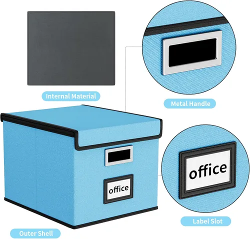 Miniatura 3 de Cajas Organizadoras Decorativas para Archivos con Tapas, Cajas de Archivo Colgantes de Lino, Sistema de Archivado Decorativo para el Hogar/Oficina