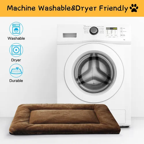 Miniatura 5 de VERZEY Cama para Perros, Almohadilla Ultra Suave de Piel Sintética para Jaula de Perros Medianos, 30 pulgadas, Marrón, Lavable a Máquina