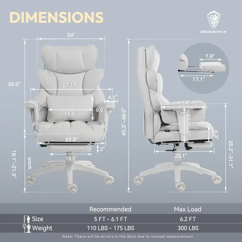 Miniatura 2 de Dowinx Silla de oficina grande y alta con cojín de resorte de bolsillo, sillas de juegos de computadora de respaldo alto con reposabrazos Blanco