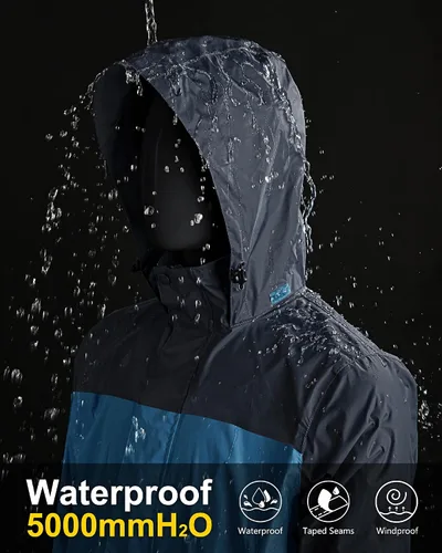 Miniatura 65 de 33,000ft - Chaqueta de lluvia impermeable y plegable para hombre, ligera, con capucha, cortavientos ideal para golf o ciclismo