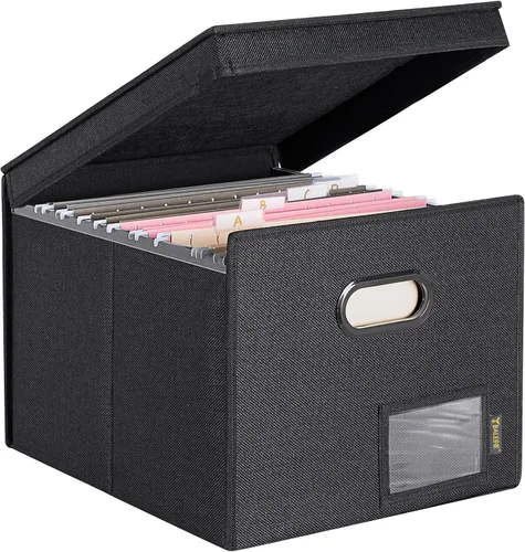 Miniatura 42 de Caja organizadora de archivos Baleine con tapa, organizador de carpetas de archivos plegable con deslizador de plástico, caja de carpetas