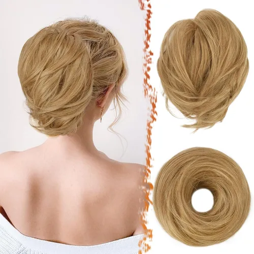 Miniatura 17 de BARSDAR Extensión de cola de caballo y moño de pelo de cobre, extensiones de moño corto sintético liso elástico para mujer, moños desordenados