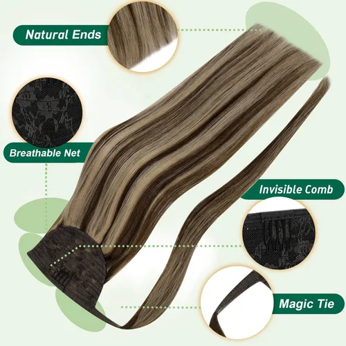 Miniatura 3 de Easyouth Extensión de cola de caballo de cabello humano marrón ombré, extensión de colas de caballo, extensiones de cola de caballo de color marrón