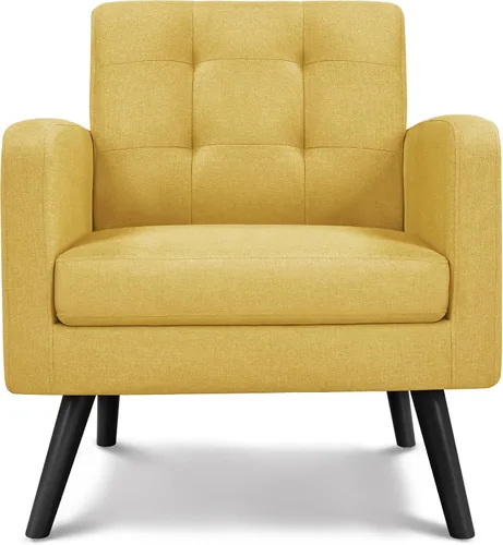 Miniatura 12 de Topeakmart Silla decorativa de mediados de siglo, moderna y acogedora silla de sofá de piel sintética con cojín grueso y patas de madera resistentes