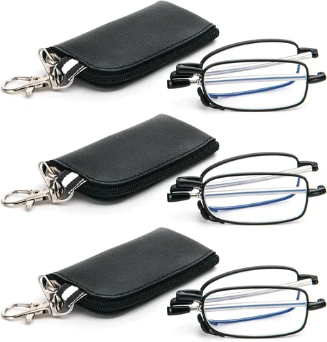 Miniatura 13 de Paquete de 2 lentes de lectura plegables para hombres y mujeres con llavero, bolsas compactas, bloqueo de luz azul, lectores portátiles de bolsillo