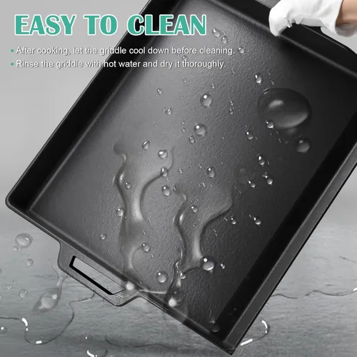 Miniatura 6 de Hiorucet Plancha de hierro fundido de 18 pulgadas, placa superior plana grande para parrillas de gas y horno de cocina, parrilla universal con asas