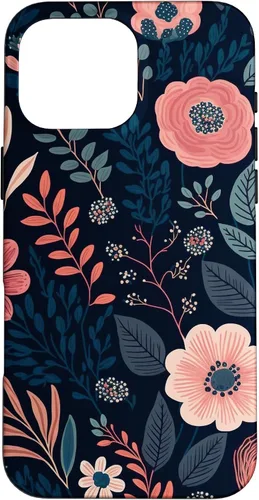 Miniatura 18 de Boho Navy Blue and Pink Floral Botanical Pattern Flower Art Case for iPhone 17