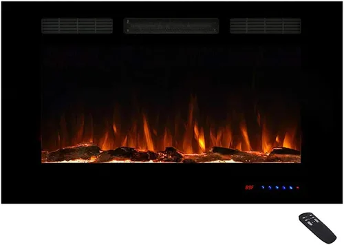 Inserto de chimenea eléctrica empotrable de 36 pulgadas, 5 ajustes de llama, juego de troncos u opciones de cristal, control de temperatura por