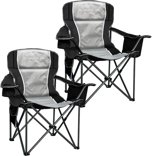 Miniatura 14 de Silla de campamento de gran tamaño, capacidad de 500 libras para personas grandes y altas, silla plegable acolchada extra ancha para personas