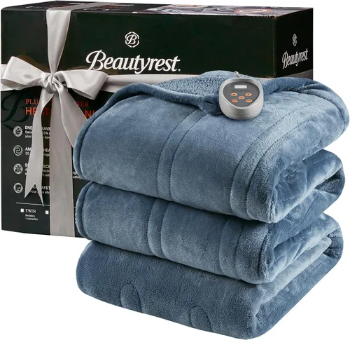 Miniatura 29 de Beautyrest Manta térmica, manta eléctrica, suave, cálida y reversible, manta térmica Sherpa para oficina, sofá, 3 ajustes de calor, apagado