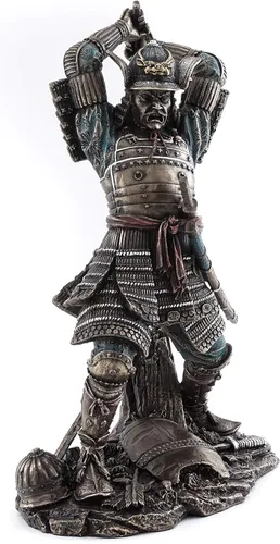 Miniatura 2 de Top Collection Estatua japonesa de guerrero samurái bushido, escultura histórica con espada de artes marciales en bronce fundido en frío de primera