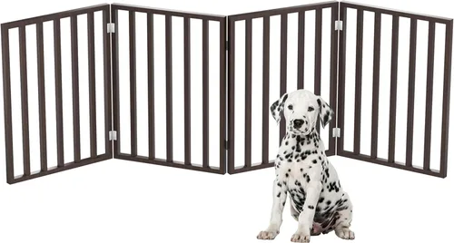Puerta para Mascotas - Valla Plegable para Perros de 4 Paneles para Interiores para Escaleras, Pasillos o Puertas - Puertas para Perros Marrón